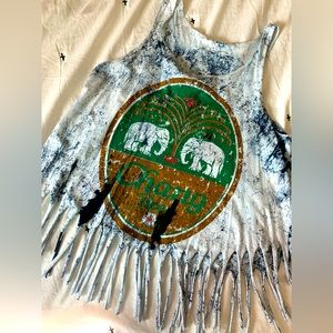Tie Die, Chang Beer, crop top, tank top.